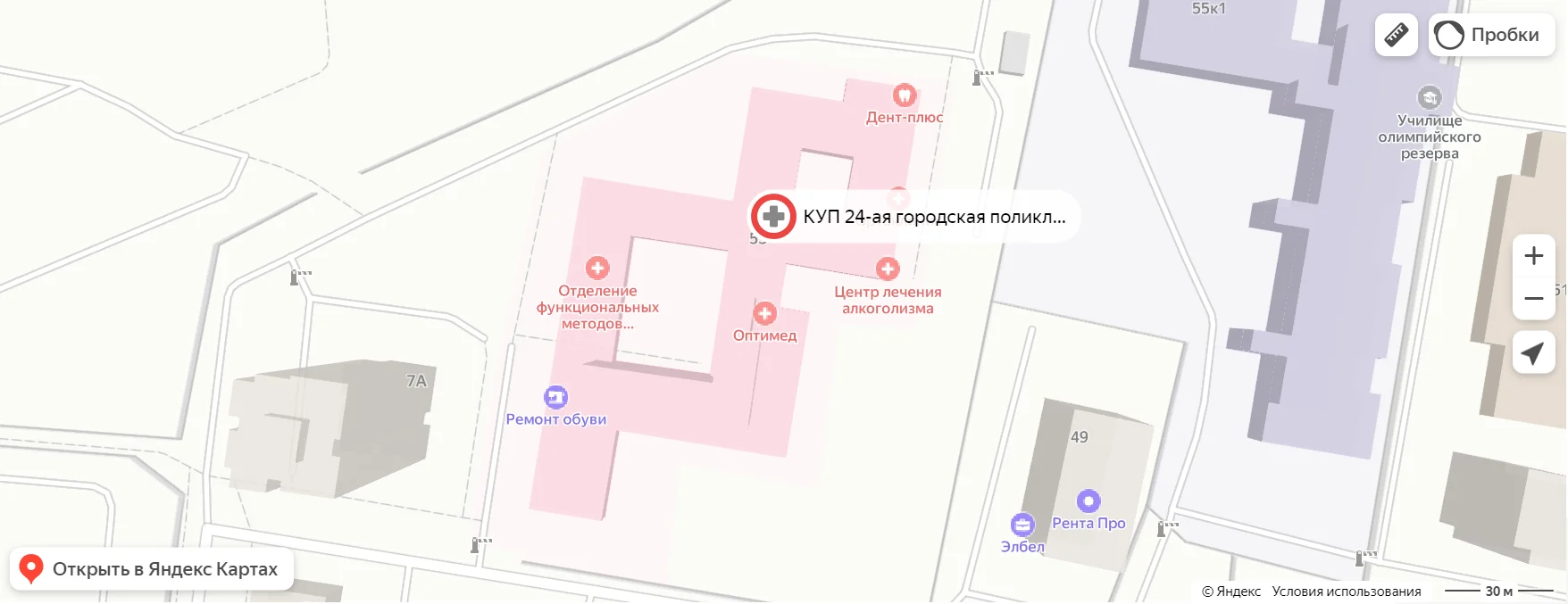 Карта расположения КУП "24-ая городская поликлиника спецмедосмотров"